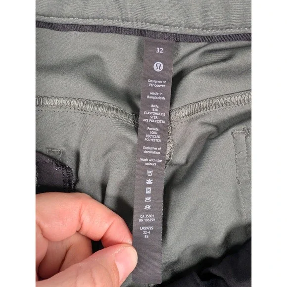 Lululemon ABC Pant Slim 32 Warpstreme Dark Olive Green Grey LM5972S Mens 32x28.5 - Picture 5 of 7
